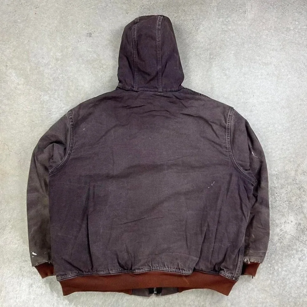 Vintage 90s Dickies Hooded Jacket Size XXL Faded Brown Full Zip Workwear Coat